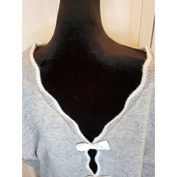 Gray/White Bow Sweater Scalloped Hem 4XL Coquette Feminine Preppy Party Cute - Picture 4 of 8